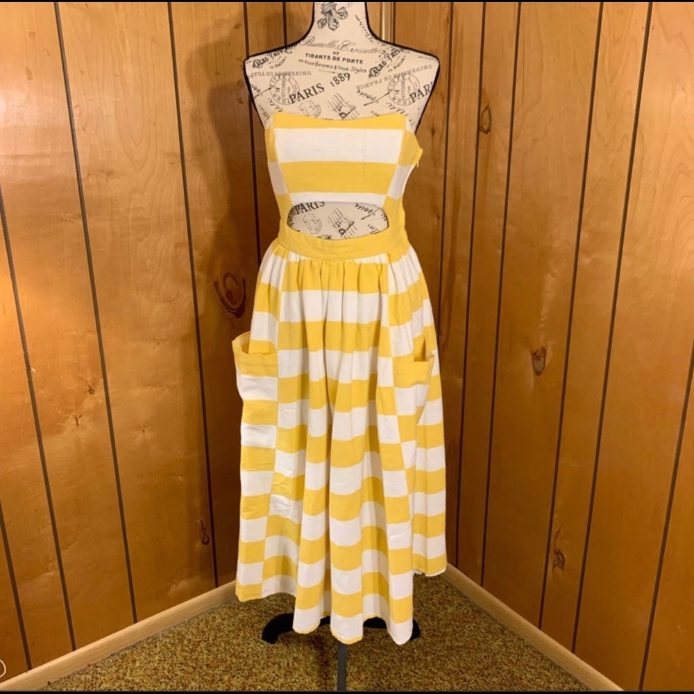 Mara Hoffman yellow striped cutout midi dress